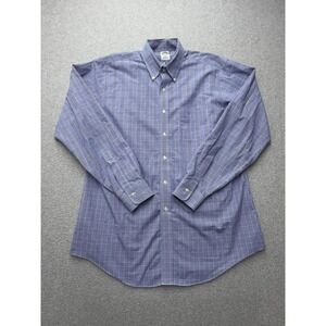 Brooks Brothers Dress Shirt Mens 15.5 34/35 Blue Check Regent Non Iron Supima